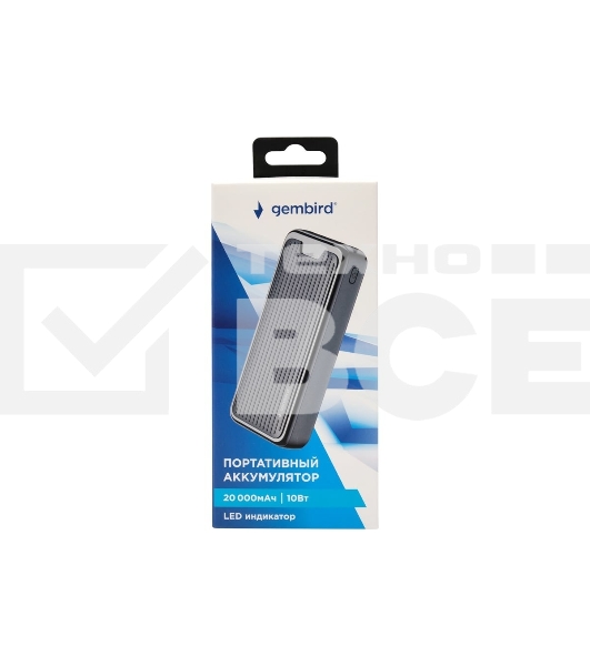 Портативный аккумулятор Gembird GPB-20, 20000мА·ч, 2A, черный