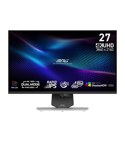 Монитор 27' MSI MPG 274URDFW E16M Rapid IPS 3840x2160, 160 Гц, 0.5 мс, 16:9, 400 кд/м², 2xHDMI 2.1, DP 1.4a, USB-C (98 Вт), 3.5 Jack, USB Hub (2x USB), Adaptive-Sync, белый