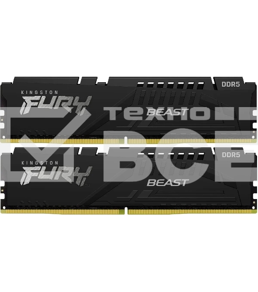 Оперативная память Kingston FURY Beast Black, DDR5, 64GB (2x32GB), 5200 MHz, CL40, с радиатором, чёрный