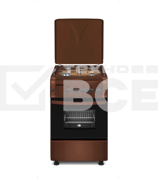 Плита газовая Kraft KF-FSF5423AGbR черный, конфорок 4 шт, духовка 58 л, 50 см x 88.4 см x 57.8 см