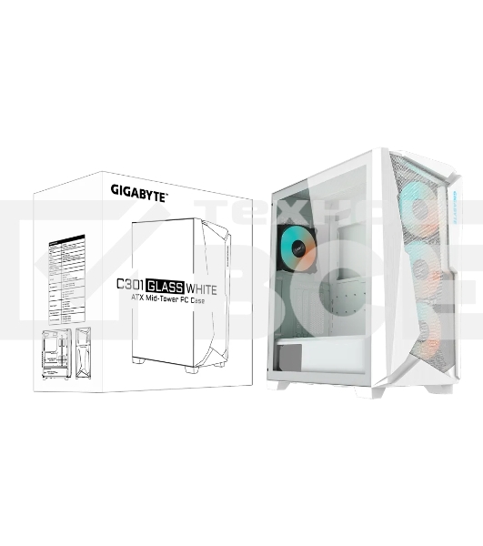 Корпус Gigabyte C301 Glass White MidTower, ATX, USB-C x1, USB3.0 x2, Audio I/O, GPU:400mm, Black, TG