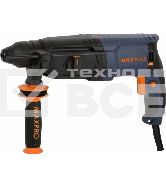 Перфоратор монтажный MAX-PRO MPRH800/26VP 800Вт, 0-1100 об/мин, 2,8 Дж, 3 режима, Д/Б/М-30/26/13, 3,4 кг, SDS-PLUS, антивибрационная ручка, резиновые вставки, рез