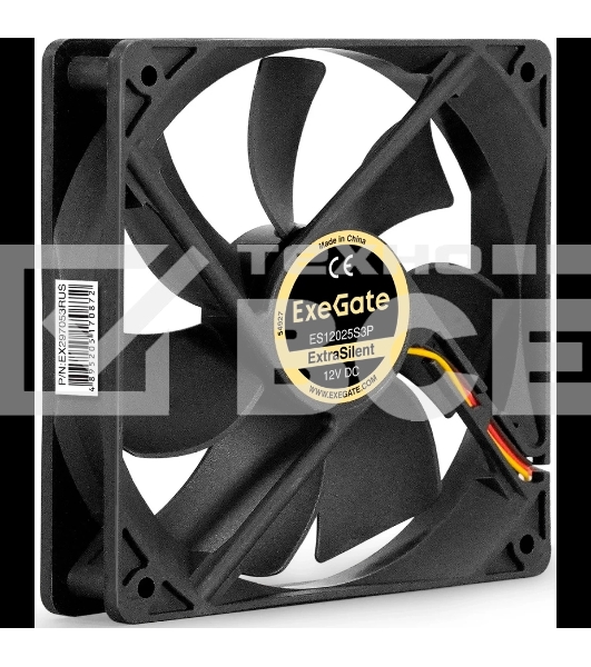Вентилятор для корпуса ExeGate ExtraSilent ES12025S3P черный, 120 мм, 1300 об/мин, 22 дБ, 3 pin