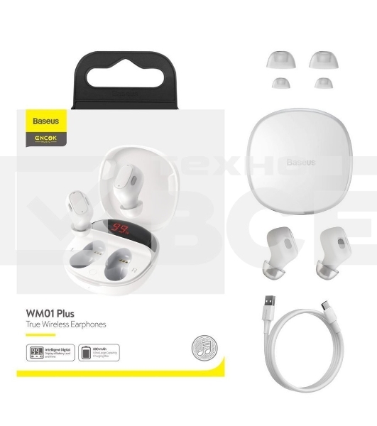 Наушники Baseus NGWM01P-02 Encok True Wireless Earphones WM01 Plus White