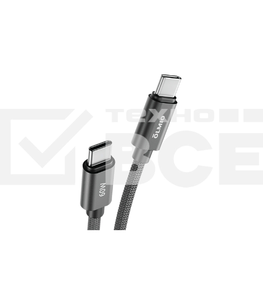 Кабель OLMIO REEL, Type-C - Type-C, 60W 3A, 1.2м, тканевая оплетка, черный