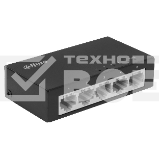 Коммутатор 5-в-1 Dahua DH-PFS3005-5ET/5 портовдо 100 Мбит.с/коммутация до 1 Gbит.с/неуправляемый/Plug & Play/черный (DH-PFS3005-5ET)