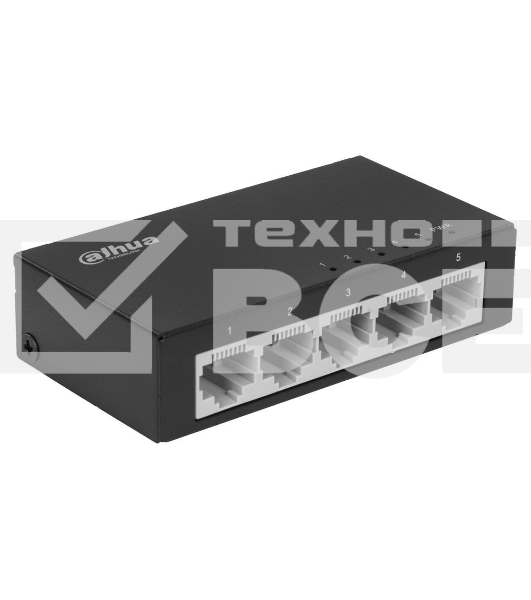 Коммутатор 5-в-1 Dahua DH-PFS3005-5ET/5 портовдо 100 Мбит.с/коммутация до 1 Gbит.с/неуправляемый/Plug & Play/черный (DH-PFS3005-5ET)