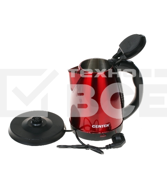 Чайник Centek CT-1068 RED (красный) металл 2л, 2000W, хромированная вставка на крышке
