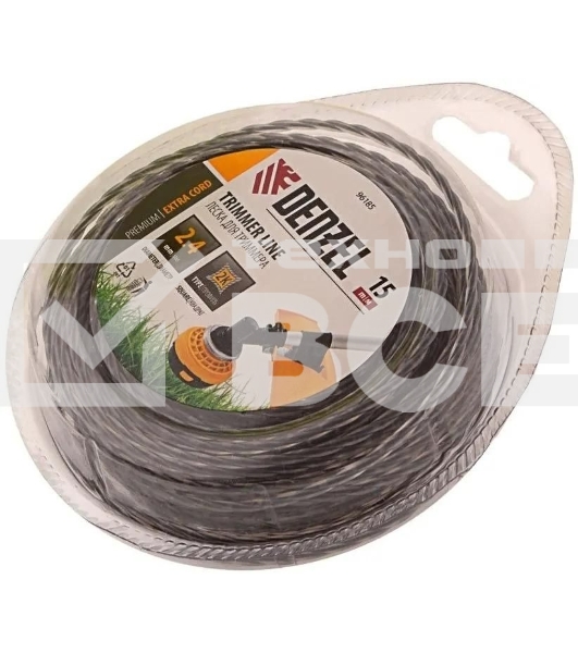 Леска для триммеров Denzel 96185двухкомпонентная квадратная витая 2.4ммх15м extra cord