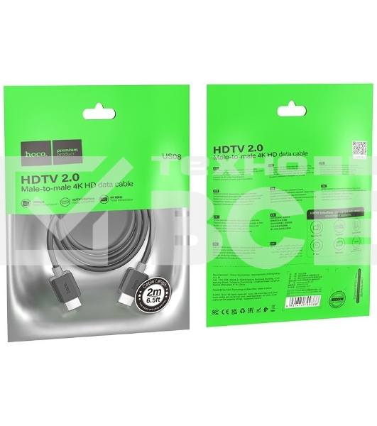 Кабель Hoco US08 ver2.0 HDMI (m) HDMI (m) 2м черный (пакет)