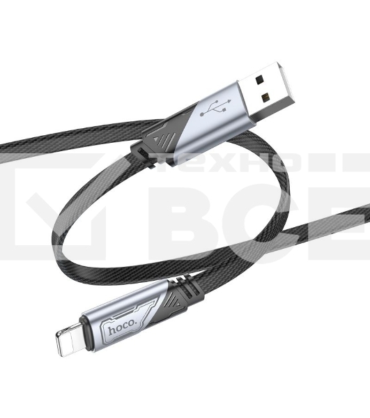 Кабель Hoco U119 Machine iP USB (m)-Lightning (m) 1.2м черный плоский коробка