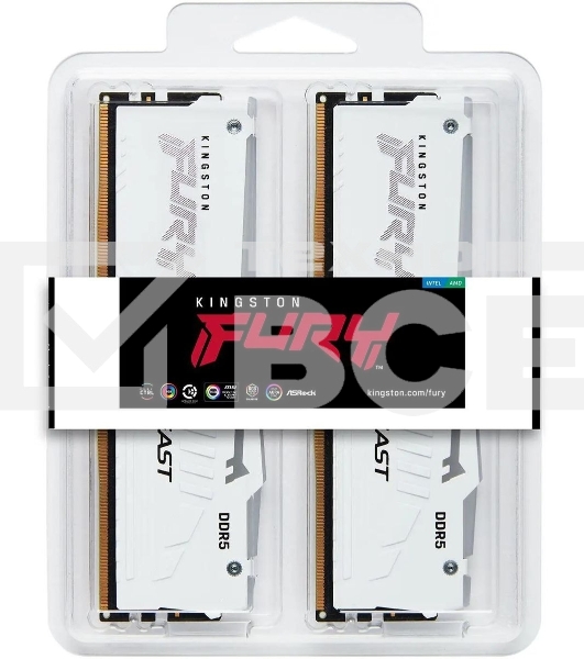 Оперативная память Kingston Fury Beast, DDR5, 32GB (2x16GB), 5200MHz, CL40, с радиаторами, RGB, белый