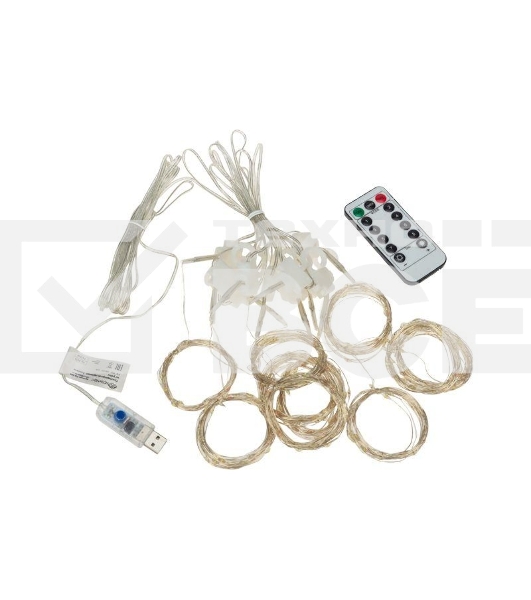 Гирлянда светодиодный занавес из росы Neon-Night 315-889 3х3м 300 LED IP20 USB + пульт управления с крючками для крепления мультиколор