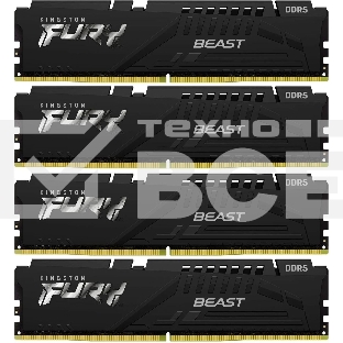 Оперативная память Kingston Fury Beast, DDR5, 128GB (4x32GB), 5200MHz, CL40, DIMM, радиатор, чёрный