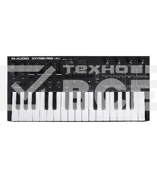 Клавиатура MIDI [OXYGENPROMINI] M-audio [Oxygen Pro Mini] 32 клавиши, 4 энкодера, 4 фейдера, 8 пэдов, 12 кнопок управления, колеса высоты тона и модуляции, smart control, auto-mapping, встроенный арпеджиатор, 1/4