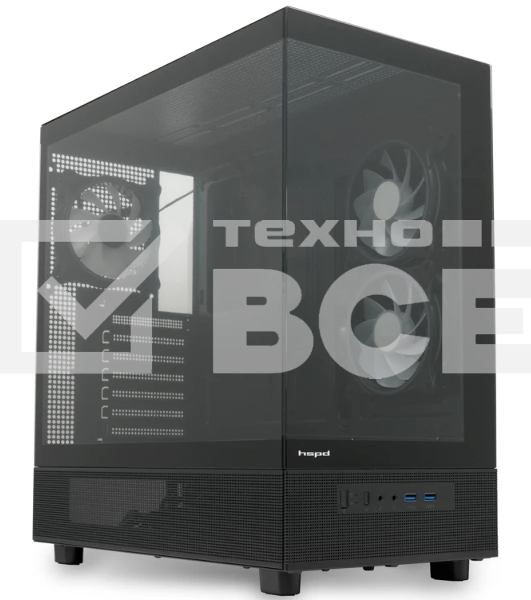 Компьютерный корпус HSPD F710, Panoramic Mid Tower, черный, TG, 0.5 SPCC, 3x120мм ARGb E-ATX, ATX, mATX, mITX 185/395/270мм 2x2.5