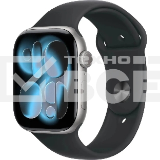 Умные часы Apple Watch Series 11 A3333 46мм OLED корп.серый космос Sport Band рем.черный разм.брасл.:S/M (MEV04LW/A)