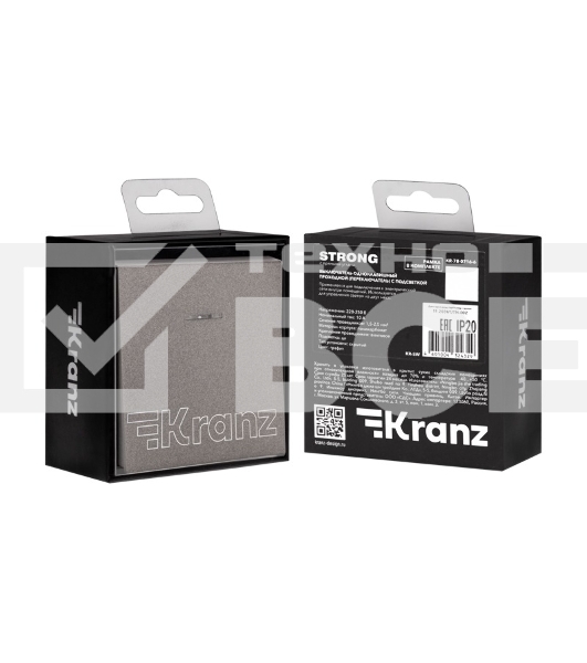 Выключатель STRONG 1 кл проходной (переключатель) с подсветкой 10А с/у графит KRANZ