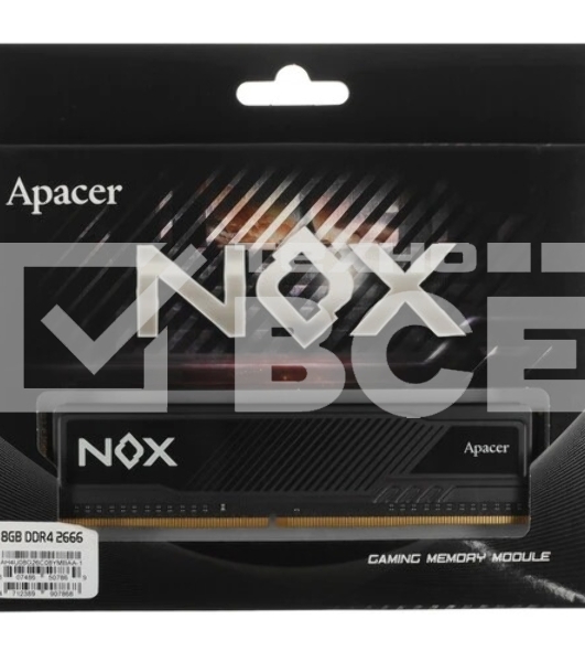 Оперативная память Apacer Nox, DDR4, 8GB (1x8 GB), 2666 MHz, CL16, DIMM, радиатор, черный