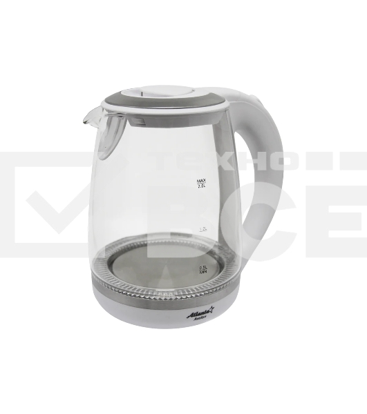 Чайник электрический Atlanta, ATH-2471 бел, стекло Стекло, 2л, 2200Вт, белый, температурная иллюминация, защита от перегрева без воды.