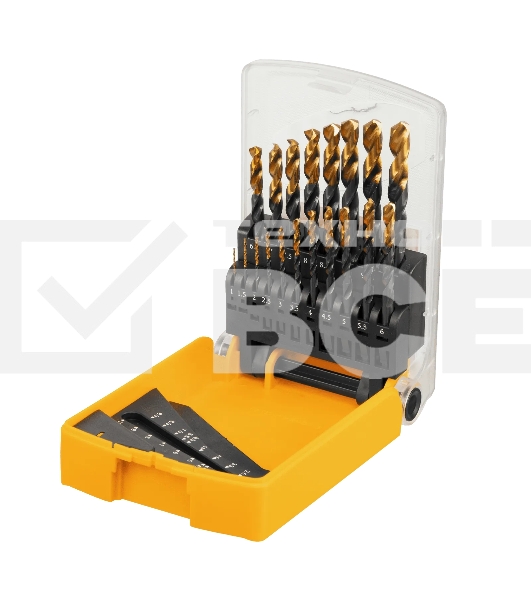 Набор сверл по металлу Denzel 1-10 мм, HSS-Tin, Golden Tip, 19 шт