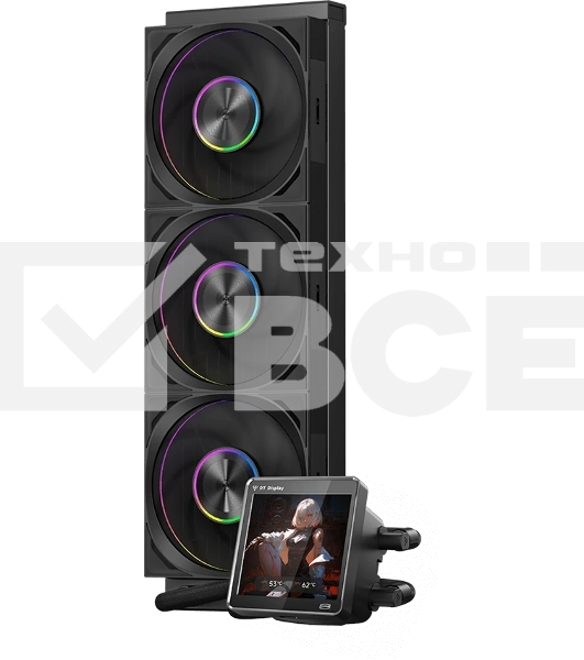 Система охлаждения PCCooler DT360 ARGb Display BK (300W, 360мм, LED temp., черный, ARGb/Fans: 3x120мм, 83.83CFM, 3000RPM/Pump height 62мм, 15dBA, 2600RPM, Rad thickness 27мм/S: 1851, 1700, 1200, 115X, AM5, AM4)