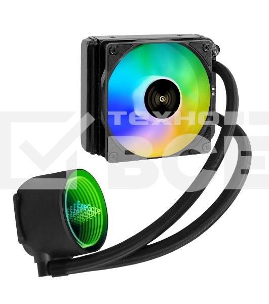 Комплект водяного охлаждения ExeGate BlackWater-120V3.PWM.ARGb (3 PIN 5V ADDRESSABLE RGb подсветка, LGA2066/2011/1366/1150/1151/1155/1156/1200/1700/1851/AM4/AM5/FM1/FM2/FM2+/AM2/AM2+/AM3/AM3+, TDP 150W, Fan 120мм 4pin PWM 600-1800RPM Hydro bearing, помпа 