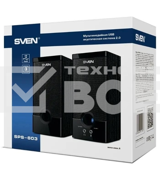 Колонки Sven SPS-603 черный USB-порт ПК, ноутбука или адаптер 5V DC