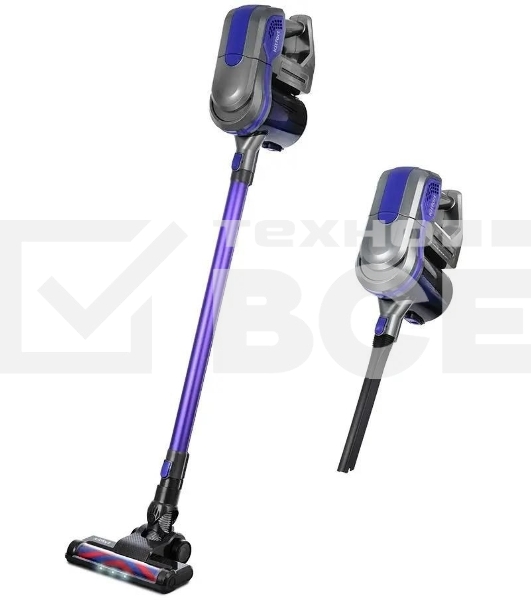 Пылесос вертикальный Kitfort КТ-5103 синий/серый, питание от аккумулятора, 60 Вт, уборка сухая, пылесборник 0.45 л, работа от АКБ max 30 мин.