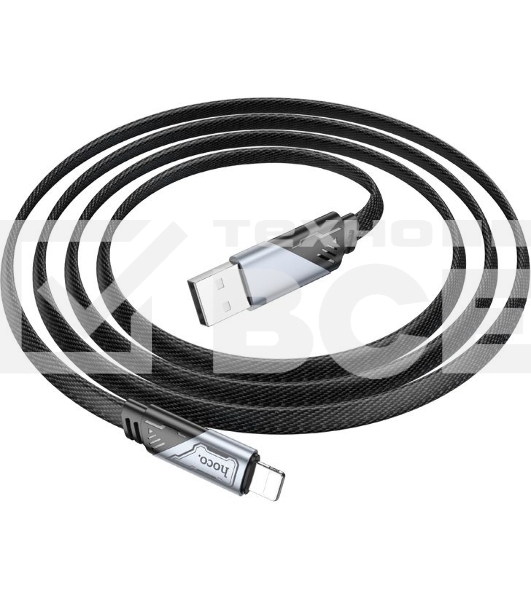Кабель Hoco U119 Machine iP USB (m)-Lightning (m) 1.2м черный плоский коробка