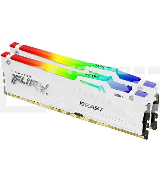 Оперативная память Kingston Fury Beast, DDR5, 32GB (2x16GB), 5200MHz, CL40, с радиаторами, RGB, белый