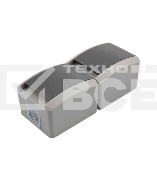 Блок из 2 розеток вертикальный Kranz INDUSTRIAL открытой установки с заземлением, IP54 серый