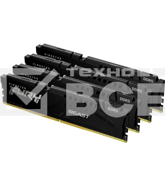 Оперативная память Kingston Fury Beast, DDR5, 128GB (4x32GB), 5200MHz, CL40, DIMM, радиатор, чёрный