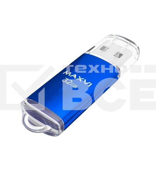 Флеш диск Maxvi MP 32GB USB 2.0 blue, монолит с колпачком, металл + ABS пластик