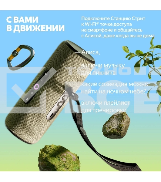 Умная колонка Yandex Стрит Алиса зеленый 30W 2.0 BT/Wi-Fi 10м 3300mAh (YNDX-00030GRN)