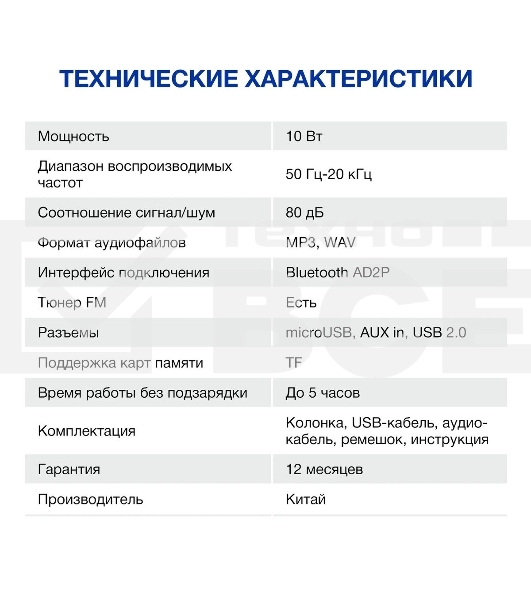 Колонка портативная Hyundai H-PAC220 черный/голубой 10W 1.0 BT/3.5Jack/USB