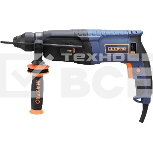 Перфоратор монтажный MAX-PRO MPRH800/26VP 800Вт, 0-1100 об/мин, 2,8 Дж, 3 режима, Д/Б/М-30/26/13, 3,4 кг, SDS-PLUS, антивибрационная ручка, резиновые вставки, рез
