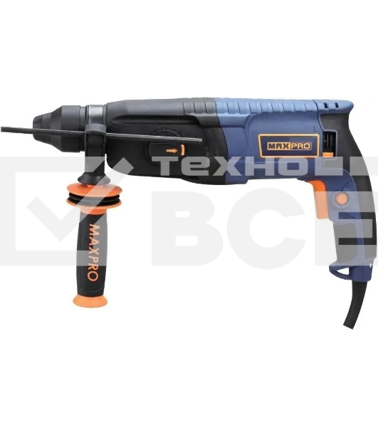 Перфоратор монтажный MAX-PRO MPRH800/26VP 800Вт, 0-1100 об/мин, 2,8 Дж, 3 режима, Д/Б/М-30/26/13, 3,4 кг, SDS-PLUS, антивибрационная ручка, резиновые вставки, рез