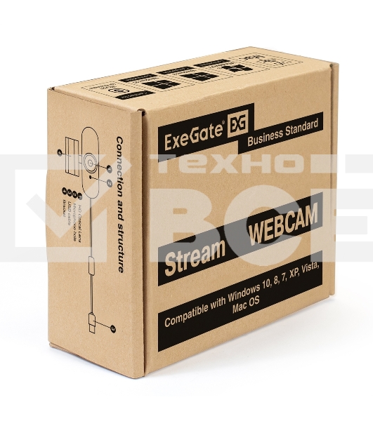 Веб-камера ExeGate Stream C925 Full HD (2Мп, 1920х1080, 1080P, 30fps, поддержка H.264, фиксированный фокус, 4-линзовый объектив, микрофон с шумоподавлением, универсальное крепление, USB, кабель 1,5 м, Windows® 7/8/10/11, Mac OS 10.6 и выше, Chrome OS, And