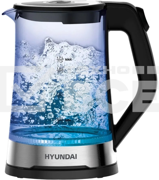Чайник электрический Hyundai HYK-G3401 1.7л. 2200Вт черный/серебристый (корпус: стекло)