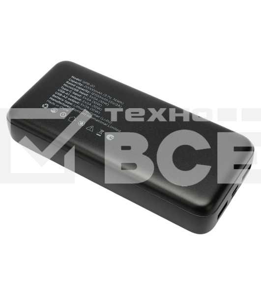 Портативный аккумулятор Gembird GPB-20, 20000мА·ч, 2A, черный