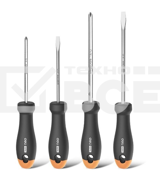 Набор отверток Home Series Gray Deli HT1004C 4шт SL5x100+SL6x150+PH1x100+PH2x150, эксклюзивный дизайн, рукоятка из высококачественного софттач пластика
