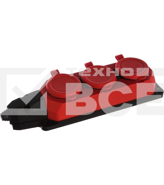 Колодка каучуковая 3-м с заземл. 16А IP44 красн. ЭРА Б0044552