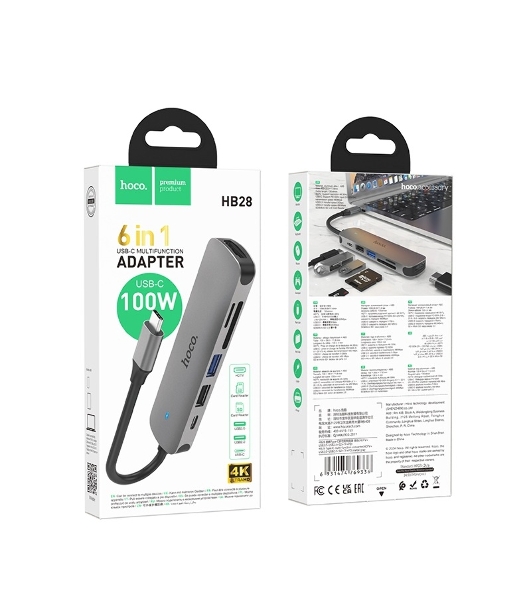 Док-станция Hoco HB28, USB Type-C, USB 3.0/PD100W/SD/TF/USB 2.0/HDMI, USB Type-C