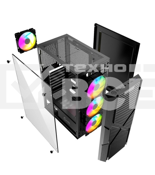 Компьютерный корпус Powercase Mistral T4B, Tempered Glass, 4x 120мм 5-color fan, черный, ATX (CMITB-L4)
