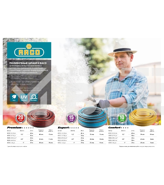 Шланг RACO PREMIUM 1/2', 20 м, 40 атм, пятислойный поливочный, усиленный двумя слоями армирования