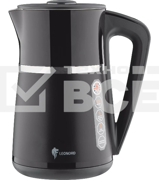 Чайник электрический LEONORD LE-1512 1,7 л, 1850-2200 Вт, черный