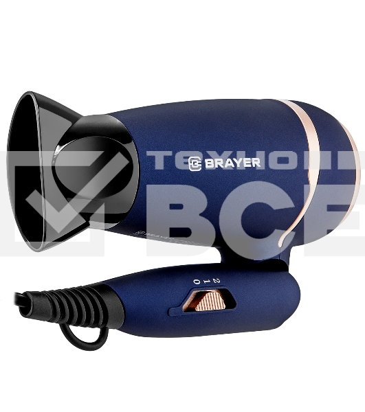 Фен BRAYER BR3025 синий/золотистый, 1400 Вт, компактный
