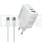 Сетевое зарядное устройство MORE CHOICE NC61a белый - 1USB+1USB-C 3.0A PD 20W+QC3.0 быстрая зарядка для Type-C, фото 1