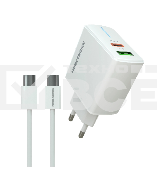 Сетевое зарядное устройство MORE CHOICE NC61a белый - 1USB+1USB-C 3.0A PD 20W+QC3.0 быстрая зарядка для Type-C